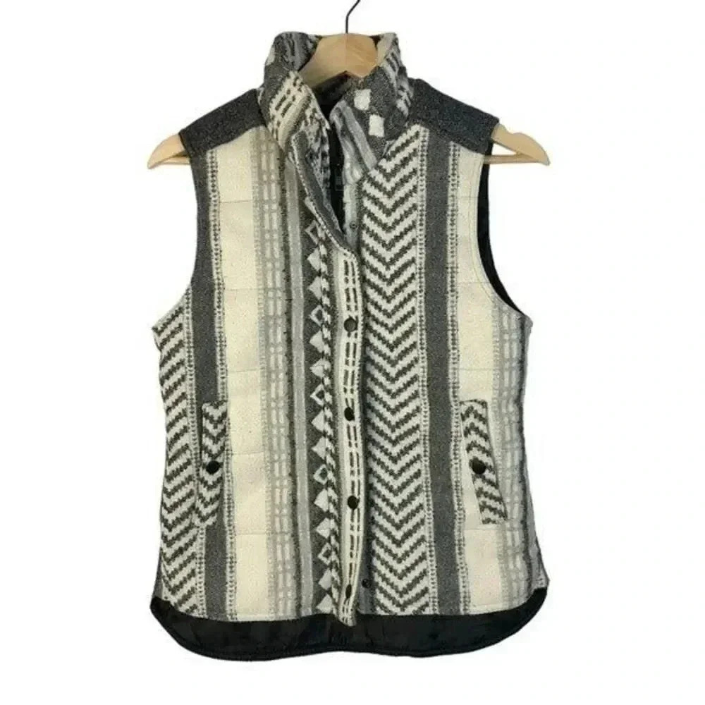Staccato Gray & Cream Geometric Tribal Full Zip Vest S